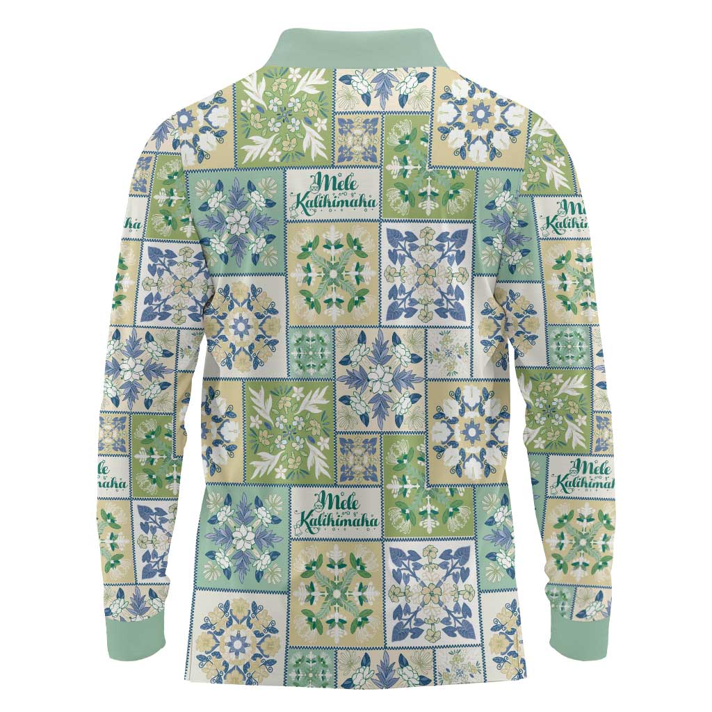 Mele Kalikimaka Hawaii Christmas Long Sleeve Polo Shirt Omaomao Seamless Floral Motif - Polynesian Pride