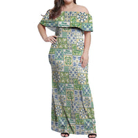 Mele Kalikimaka Hawaii Christmas Off Shoulder Maxi Dress Omaomao Seamless Floral Motif - Polynesian Pride