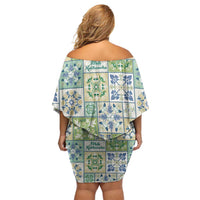 Mele Kalikimaka Hawaii Christmas Off Shoulder Short Dress Omaomao Seamless Floral Motif - Polynesian Pride