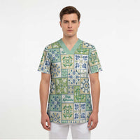 Mele Kalikimaka Hawaii Christmas Scrub Top Omaomao Seamless Floral Motif - Polynesian Pride
