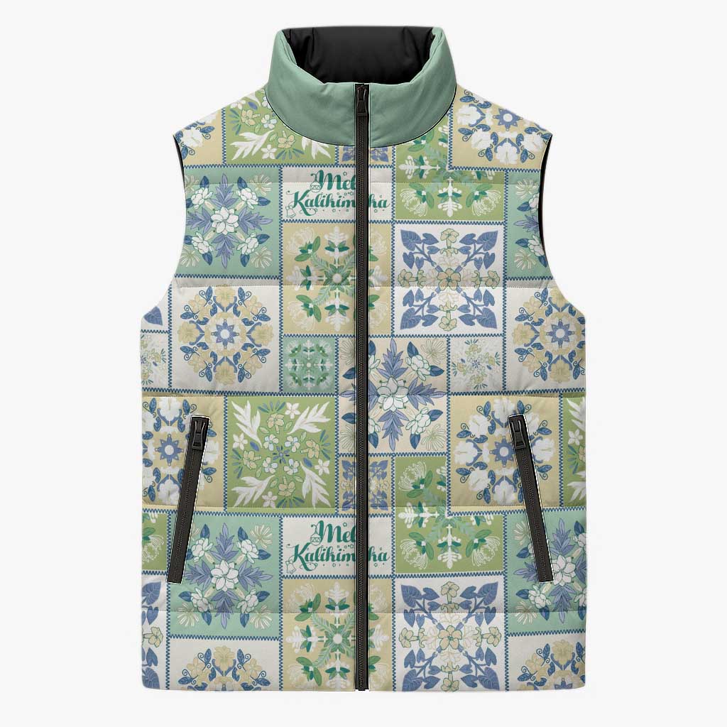 Mele Kalikimaka Hawaii Christmas Sleeveless Puffer Jacket Omaomao Seamless Floral Motif LT9 Unisex Green - Polynesian Pride