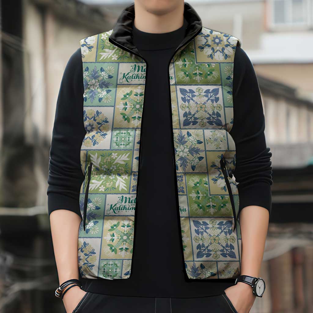 Mele Kalikimaka Hawaii Christmas Sleeveless Puffer Jacket Omaomao Seamless Floral Motif - Polynesian Pride