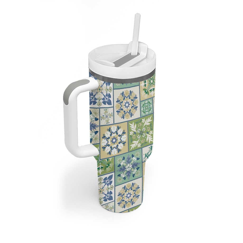 Mele Kalikimaka Hawaii Christmas Tumbler With Handle Omaomao Seamless Floral Motif - Polynesian Pride