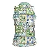 Mele Kalikimaka Hawaii Christmas Women Sleeveless Polo Shirt Omaomao Seamless Floral Motif - Polynesian Pride