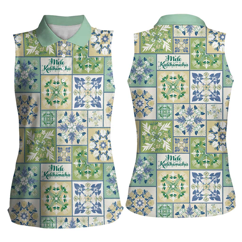 Mele Kalikimaka Hawaii Christmas Women Sleeveless Polo Shirt Omaomao Seamless Floral Motif - Polynesian Pride
