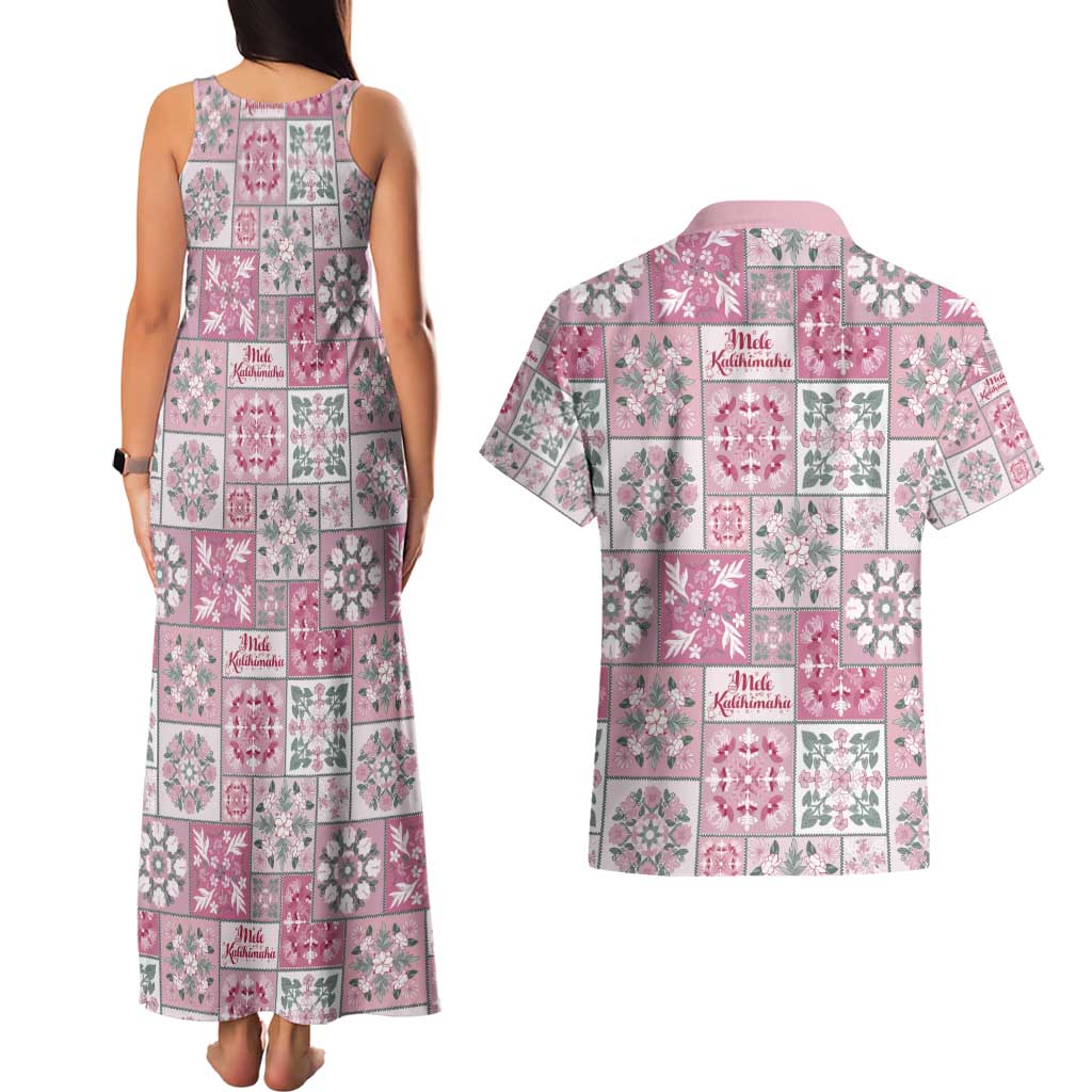 Mele Kalikimaka Hawaii Christmas Couples Matching Tank Maxi Dress and Hawaiian Shirt Akala Seamless Floral Motif - Polynesian Pride