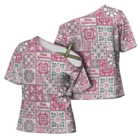 Mele Kalikimaka Hawaii Christmas Cross Shoulder Shirt Akala Seamless Floral Motif LT9 - Polynesian Pride