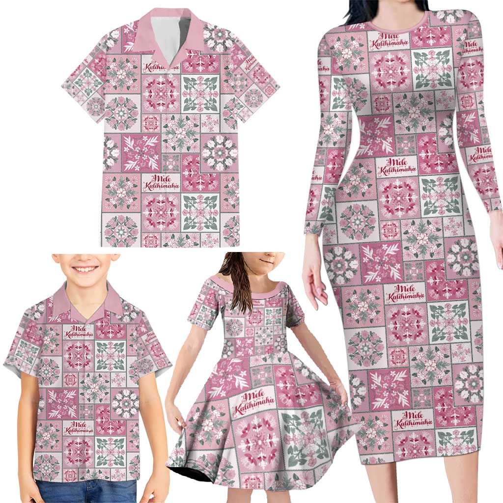 Mele Kalikimaka Hawaii Christmas Family Matching Long Sleeve Bodycon Dress and Hawaiian Shirt Akala Seamless Floral Motif - Polynesian Pride