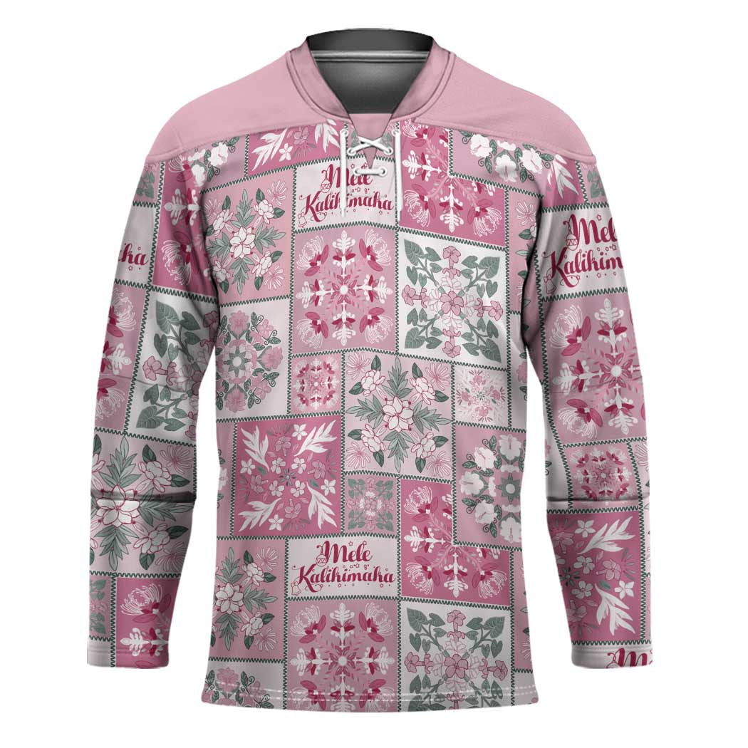 Mele Kalikimaka Hawaii Christmas Hockey Jersey Akala Seamless Floral Motif LT9 Unisex Pink - Polynesian Pride
