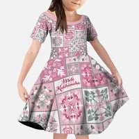 Mele Kalikimaka Hawaii Christmas Kid Short Sleeve Dress Akala Seamless Floral Motif - Polynesian Pride