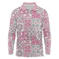 Mele Kalikimaka Hawaii Christmas Long Sleeve Polo Shirt Akala Seamless Floral Motif - Polynesian Pride