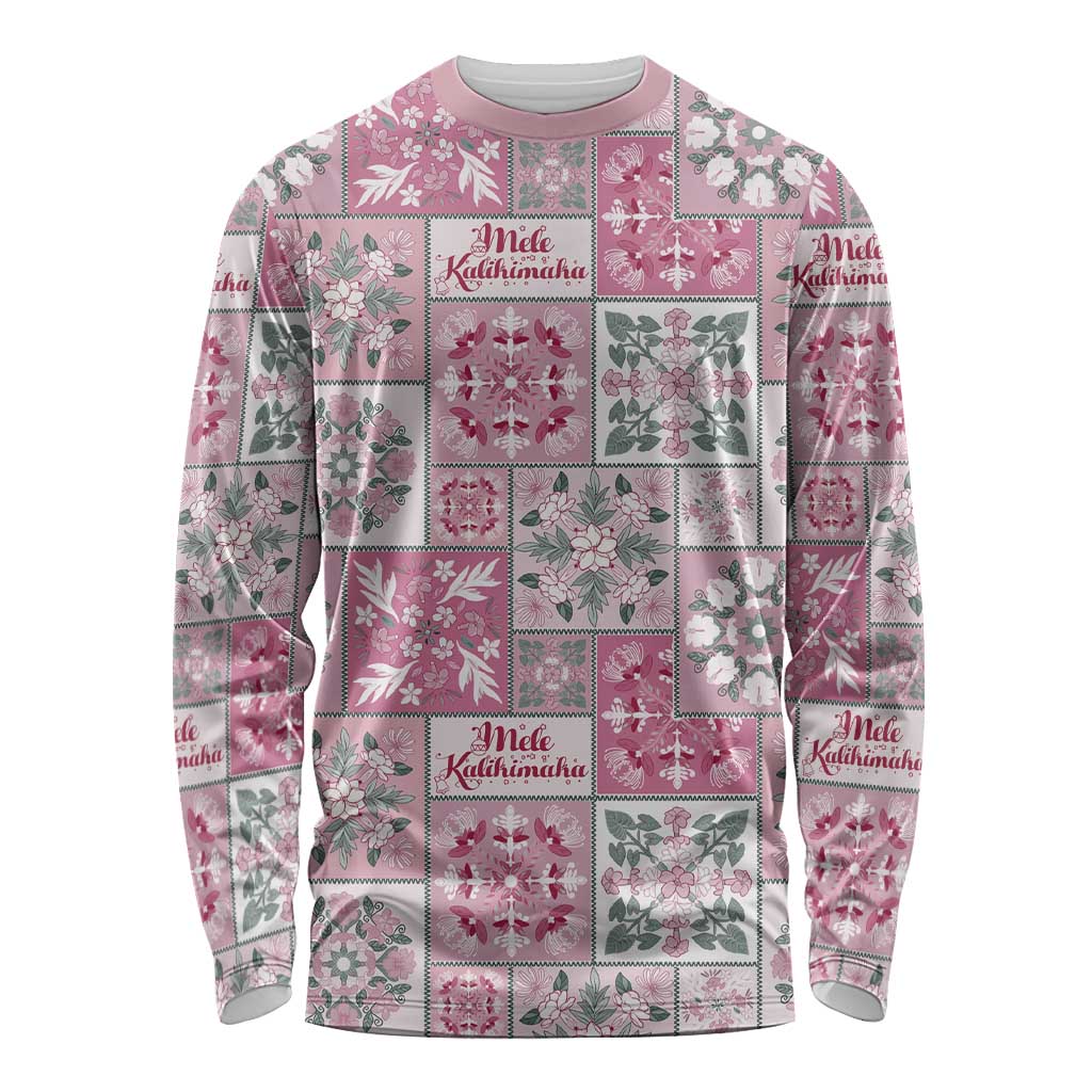Mele Kalikimaka Hawaii Christmas Long Sleeve Shirt Akala Seamless Floral Motif LT9 Unisex Pink - Polynesian Pride