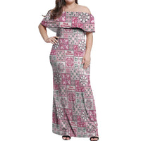 Mele Kalikimaka Hawaii Christmas Off Shoulder Maxi Dress Akala Seamless Floral Motif - Polynesian Pride