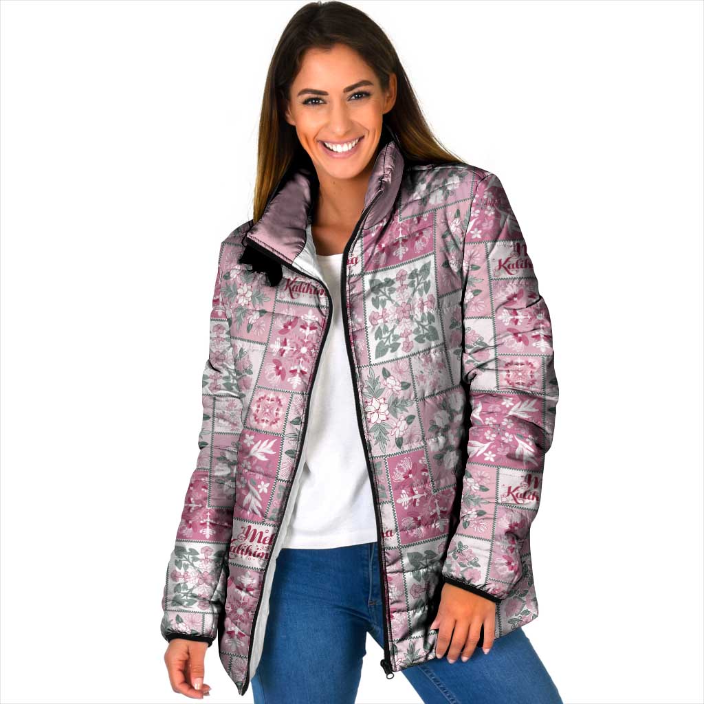Mele Kalikimaka Hawaii Christmas Padded Jacket Akala Seamless Floral Motif LT9 Women Pink - Polynesian Pride