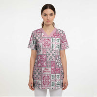 Mele Kalikimaka Hawaii Christmas Scrub Top Akala Seamless Floral Motif - Polynesian Pride