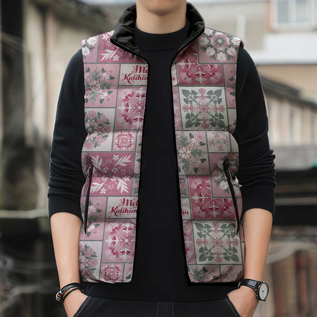 Mele Kalikimaka Hawaii Christmas Sleeveless Puffer Jacket Akala Seamless Floral Motif - Polynesian Pride