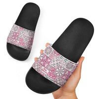 Mele Kalikimaka Hawaii Christmas Slide Sandals Akala Seamless Floral Motif - Polynesian Pride