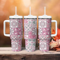 Mele Kalikimaka Hawaii Christmas Tumbler With Handle Akala Seamless Floral Motif - Polynesian Pride