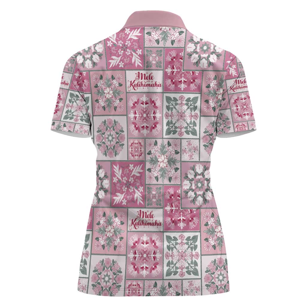 Mele Kalikimaka Hawaii Christmas Women Polo Shirt Akala Seamless Floral Motif - Polynesian Pride