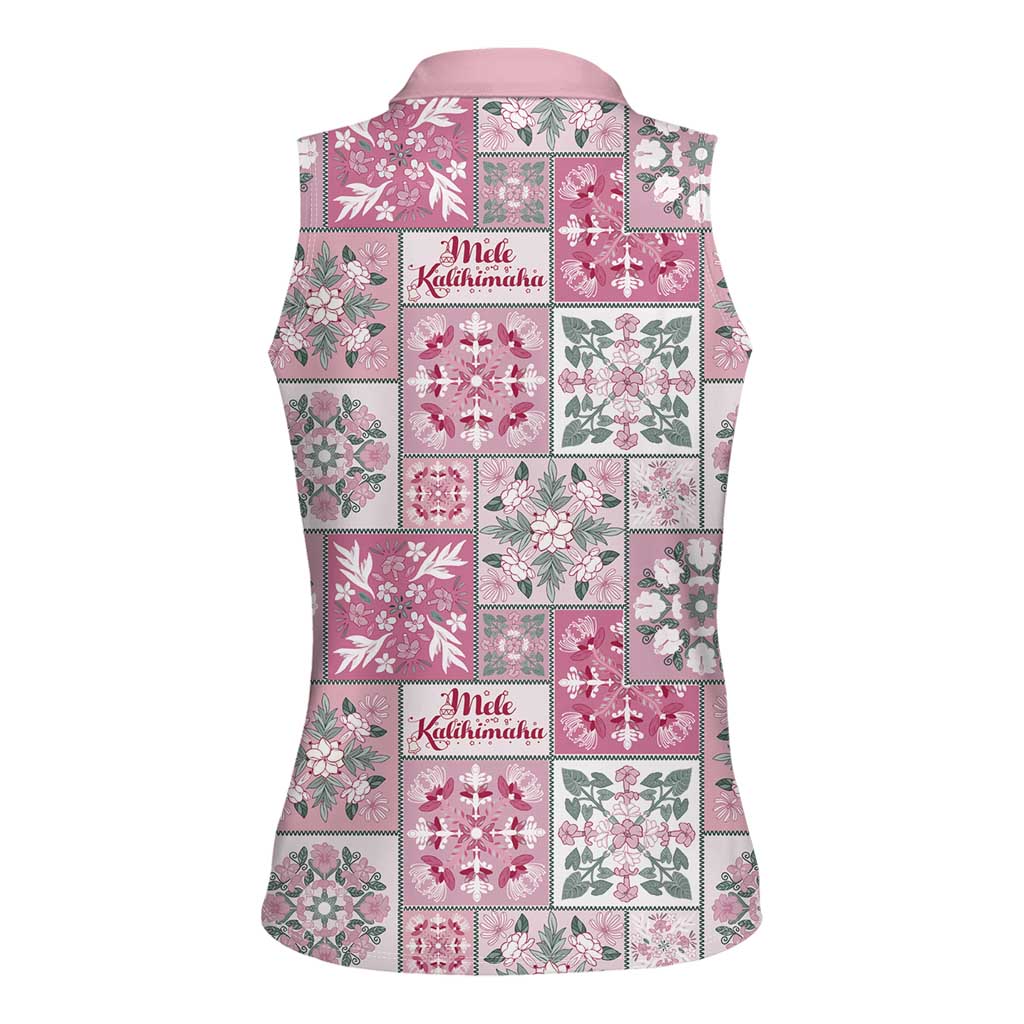 Mele Kalikimaka Hawaii Christmas Women Sleeveless Polo Shirt Akala Seamless Floral Motif - Polynesian Pride