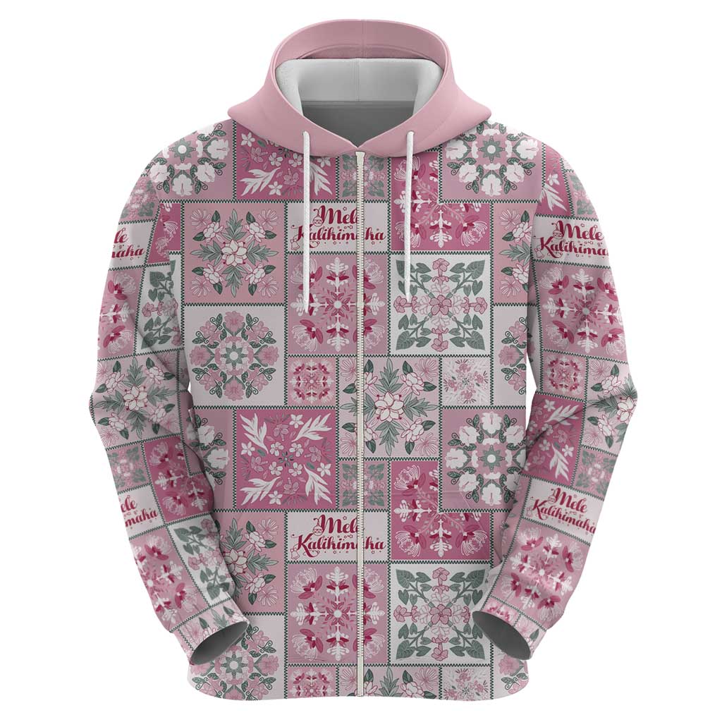 Mele Kalikimaka Hawaii Christmas Zip Hoodie Akala Seamless Floral Motif - Polynesian Pride
