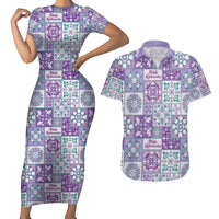 Mele Kalikimaka Hawaii Christmas Couples Matching Short Sleeve Bodycon Dress and Hawaiian Shirt Poni Seamless Floral Motif - Polynesian Pride