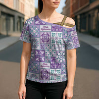 Mele Kalikimaka Hawaii Christmas Cross Shoulder Shirt Poni Seamless Floral Motif LT9 - Polynesian Pride