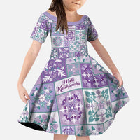 Mele Kalikimaka Hawaii Christmas Family Matching Puletasi and Hawaiian Shirt Poni Seamless Floral Motif LT9 Daughter's Dress Purple - Polynesian Pride
