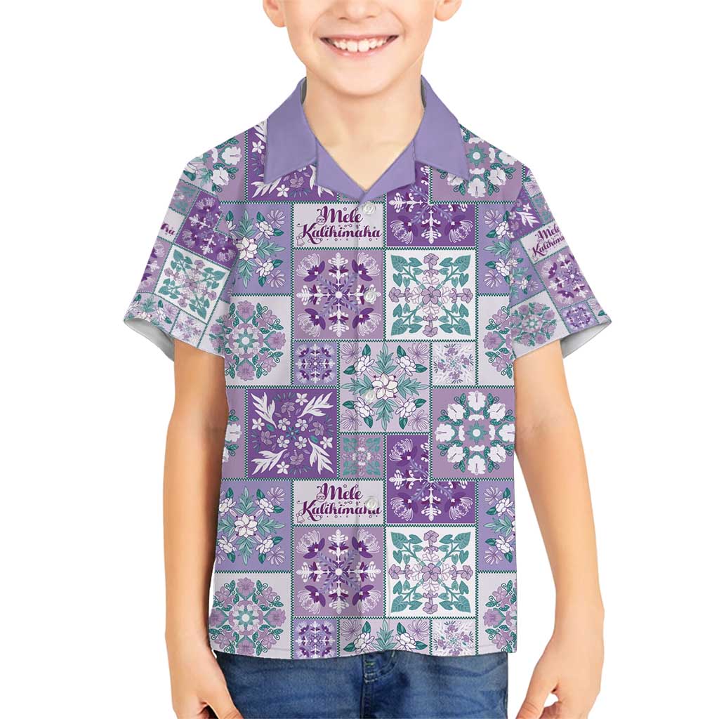 Mele Kalikimaka Hawaii Christmas Family Matching Puletasi and Hawaiian Shirt Poni Seamless Floral Motif LT9 Son's Shirt Purple - Polynesian Pride