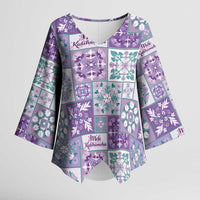 Mele Kalikimaka Hawaii Christmas Kimono Sleeve Blouse Poni Seamless Floral Motif LT9 Female Purple - Polynesian Pride