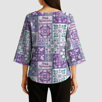 Mele Kalikimaka Hawaii Christmas Kimono Sleeve Blouse Poni Seamless Floral Motif LT9 - Polynesian Pride