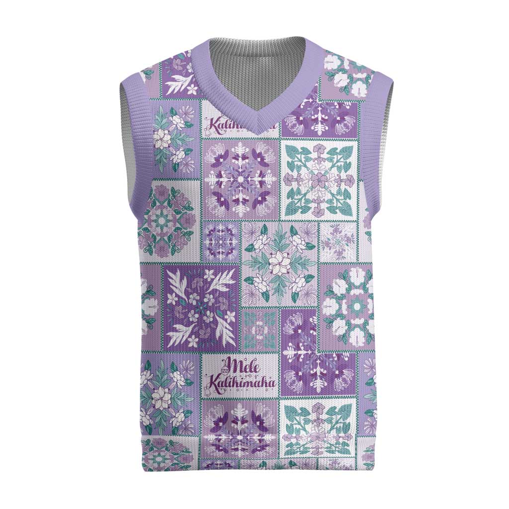 Mele Kalikimaka Hawaii Christmas Knitted V-Neck Vest Poni Seamless Floral Motif LT9 Purple - Polynesian Pride