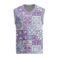 Mele Kalikimaka Hawaii Christmas Knitted V-Neck Vest Poni Seamless Floral Motif LT9 Purple - Polynesian Pride
