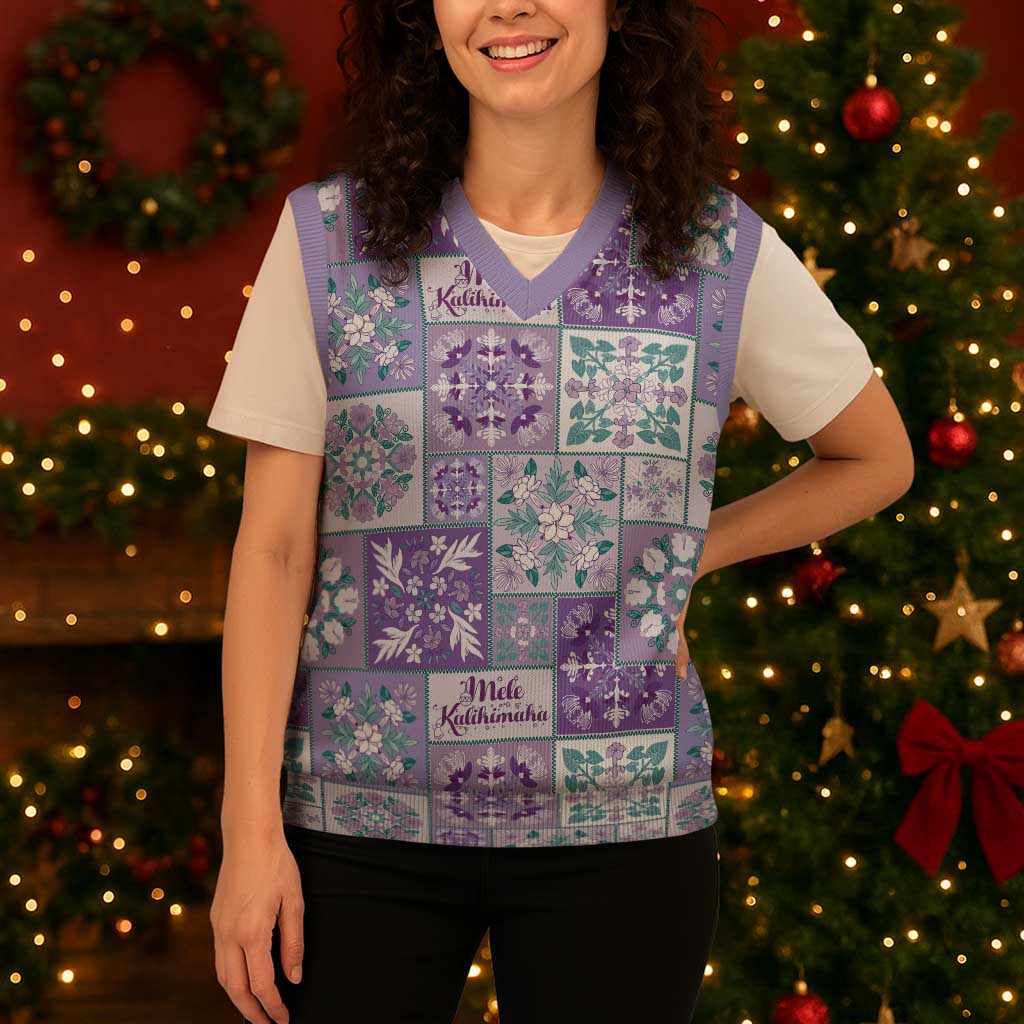 Mele Kalikimaka Hawaii Christmas Knitted V-Neck Vest Poni Seamless Floral Motif LT9 - Polynesian Pride