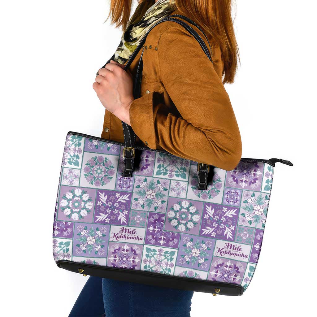 Mele Kalikimaka Hawaii Christmas Leather Tote Bag Poni Seamless Floral Motif LT9 Purple - Polynesian Pride