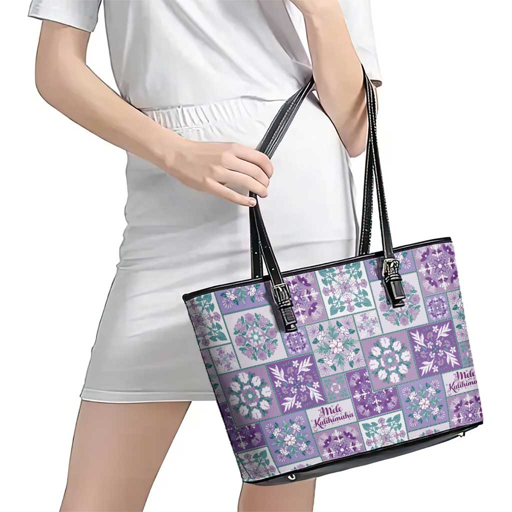 Mele Kalikimaka Hawaii Christmas Leather Tote Bag Poni Seamless Floral Motif LT9 - Polynesian Pride