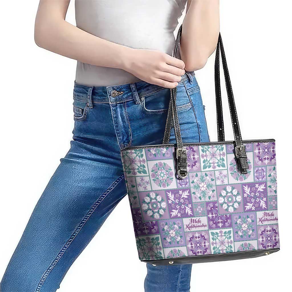 Mele Kalikimaka Hawaii Christmas Leather Tote Bag Poni Seamless Floral Motif LT9 - Polynesian Pride