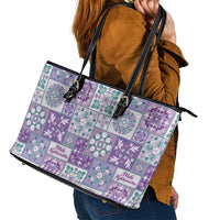 Mele Kalikimaka Hawaii Christmas Leather Tote Bag Poni Seamless Floral Motif LT9 - Polynesian Pride