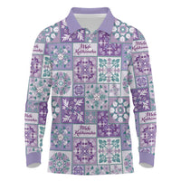 Mele Kalikimaka Hawaii Christmas Long Sleeve Polo Shirt Poni Seamless Floral Motif - Polynesian Pride