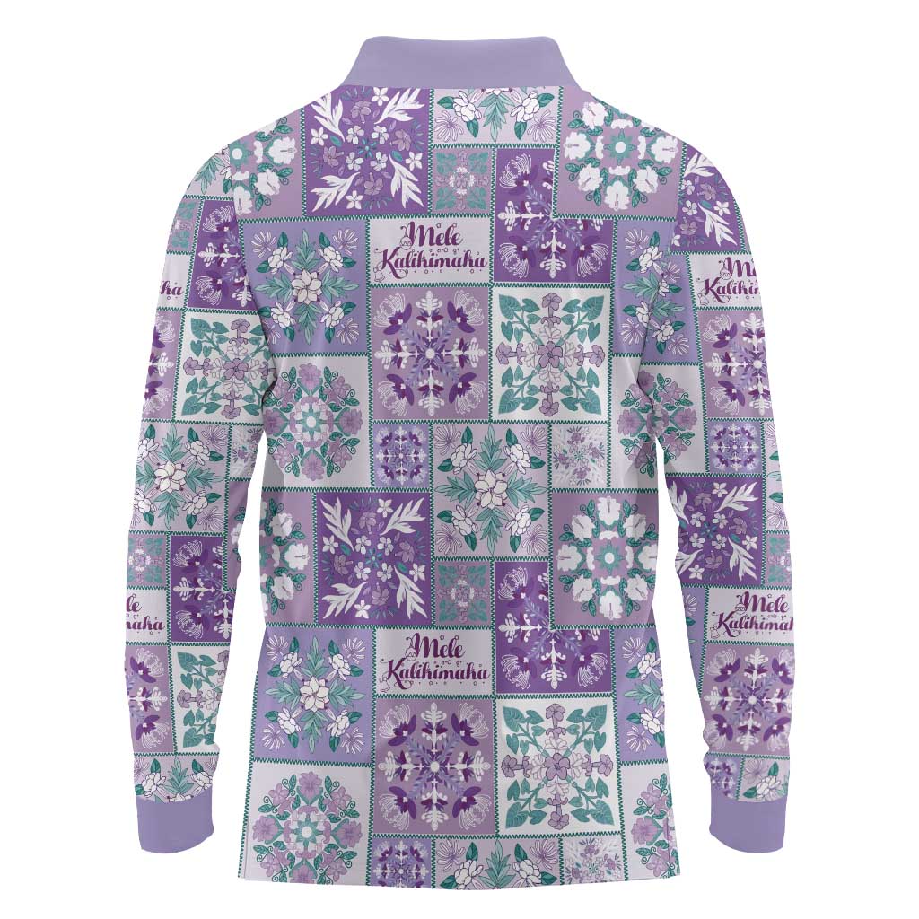 Mele Kalikimaka Hawaii Christmas Long Sleeve Polo Shirt Poni Seamless Floral Motif - Polynesian Pride