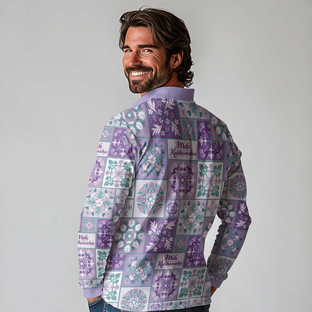 Mele Kalikimaka Hawaii Christmas Long Sleeve Polo Shirt Poni Seamless Floral Motif - Polynesian Pride