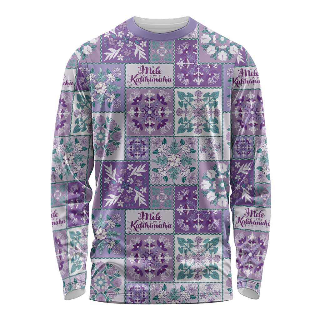 Mele Kalikimaka Hawaii Christmas Long Sleeve Shirt Poni Seamless Floral Motif LT9 Unisex Purple - Polynesian Pride