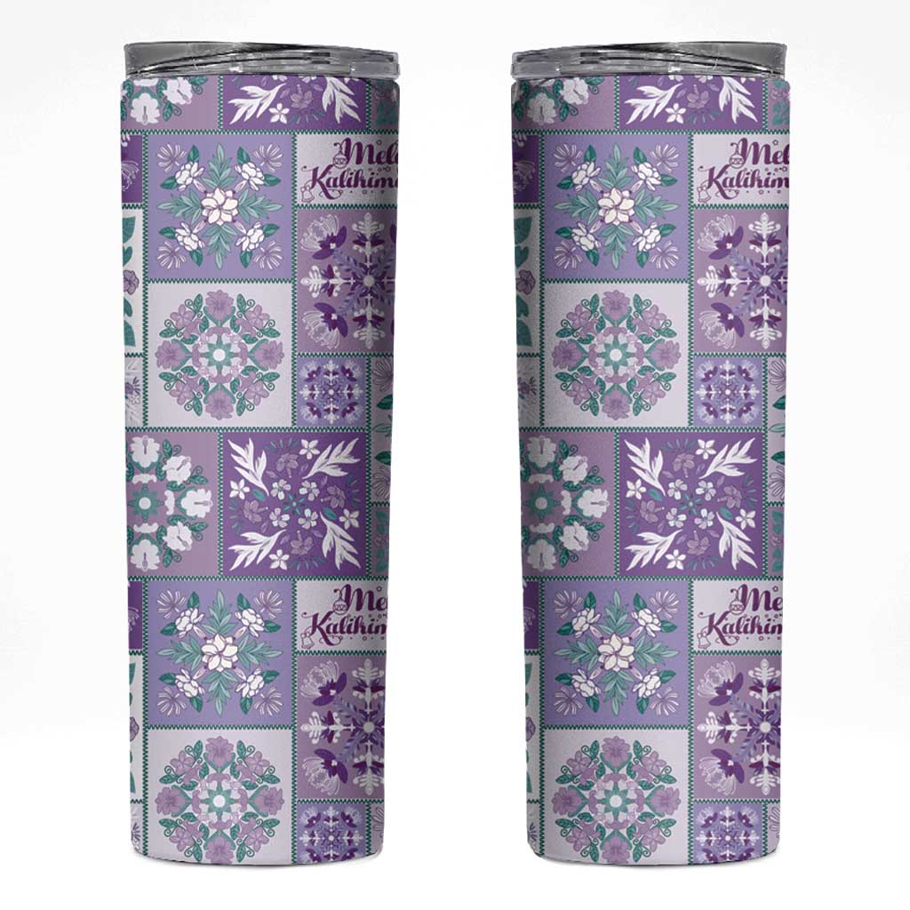 Mele Kalikimaka Hawaii Christmas Skinny Tumbler Poni Seamless Floral Motif - Polynesian Pride