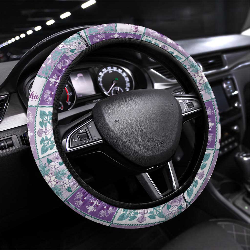Mele Kalikimaka Hawaii Christmas Steering Wheel Cover Poni Seamless Floral Motif - Polynesian Pride