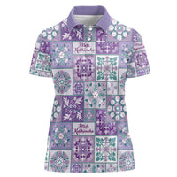 Mele Kalikimaka Hawaii Christmas Women Polo Shirt Poni Seamless Floral Motif - Polynesian Pride