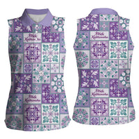 Mele Kalikimaka Hawaii Christmas Women Sleeveless Polo Shirt Poni Seamless Floral Motif - Polynesian Pride