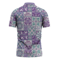 Mele Kalikimaka Hawaii Christmas Zipper Polo Shirt Poni Seamless Floral Motif - Polynesian Pride