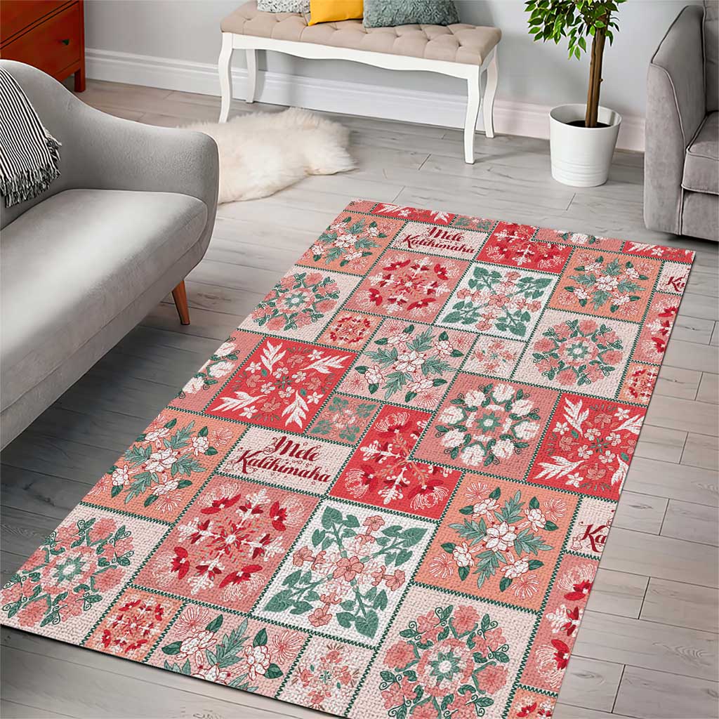 Mele Kalikimaka Hawaii Christmas Area Rug Ulaula Seamless Floral Motif - Polynesian Pride