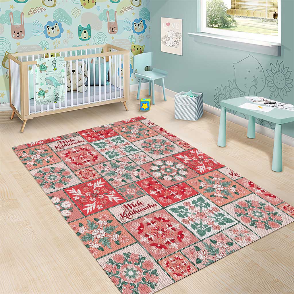 Mele Kalikimaka Hawaii Christmas Area Rug Ulaula Seamless Floral Motif - Polynesian Pride