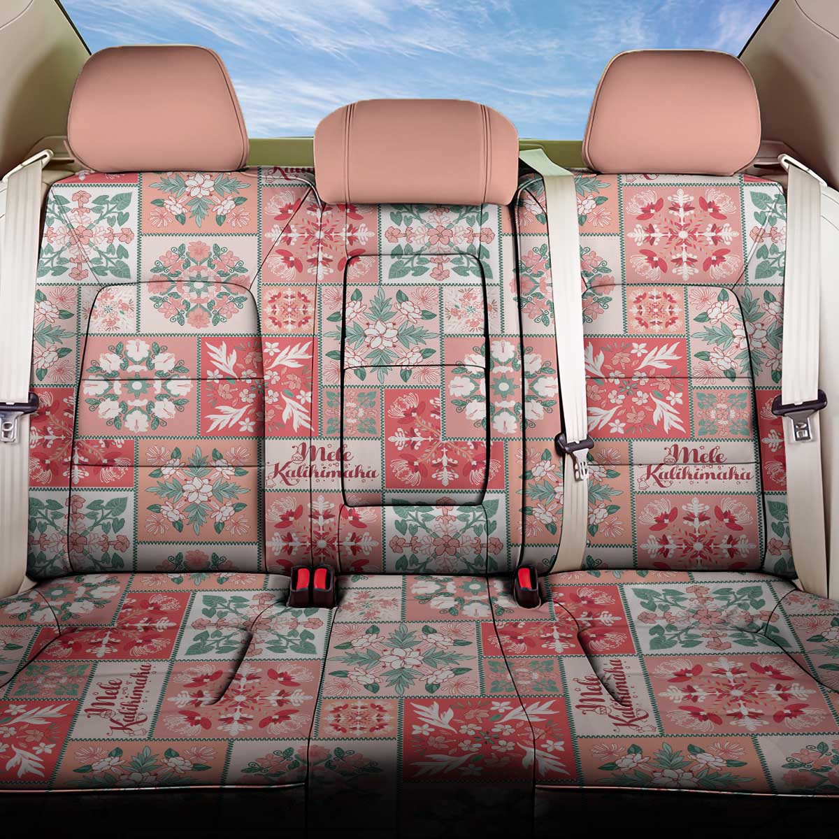 Mele Kalikimaka Hawaii Christmas Back Car Seat Cover Ulaula Seamless Floral Motif - Polynesian Pride